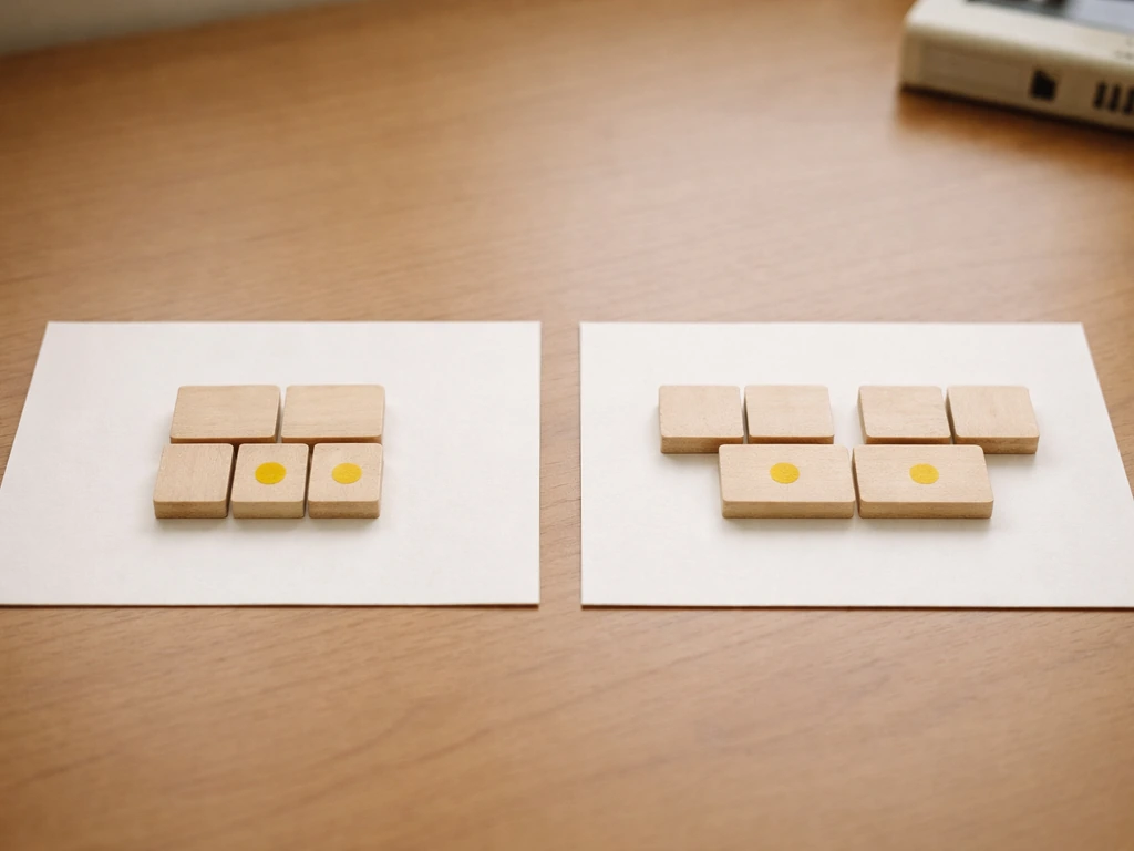 Wooden letter tiles on two blank cards showing four-letter and six-letter alpha-code construction rules side-by-side.