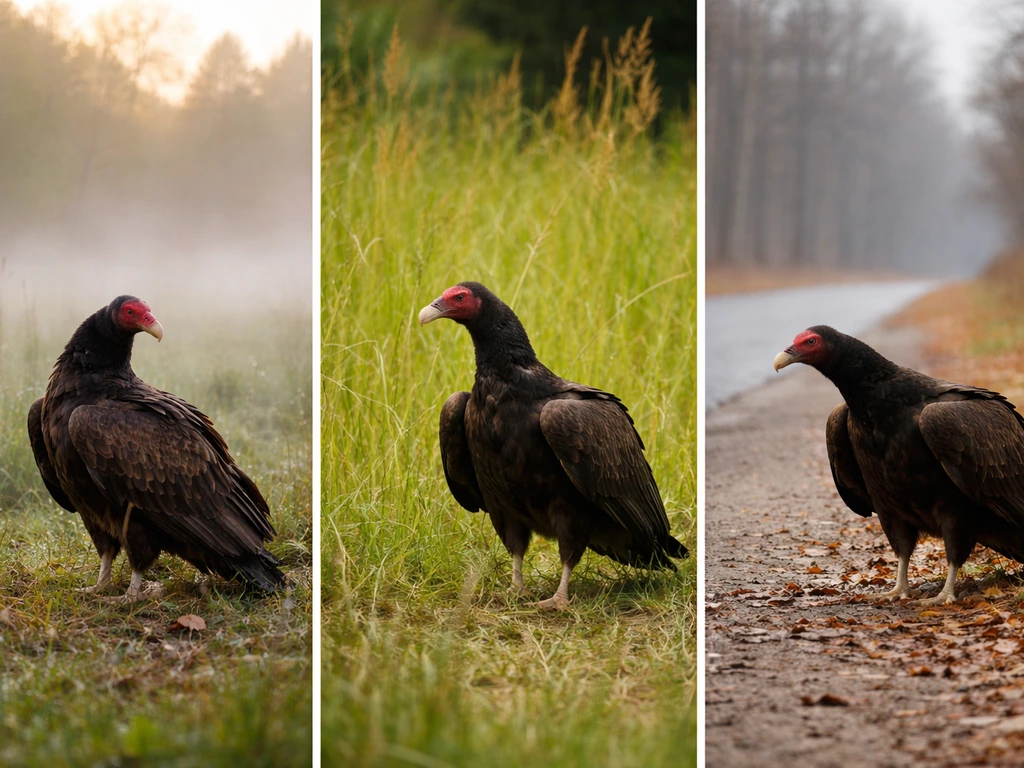 Three photo frames showing the same raptor body-language cue in different seasons and locations.