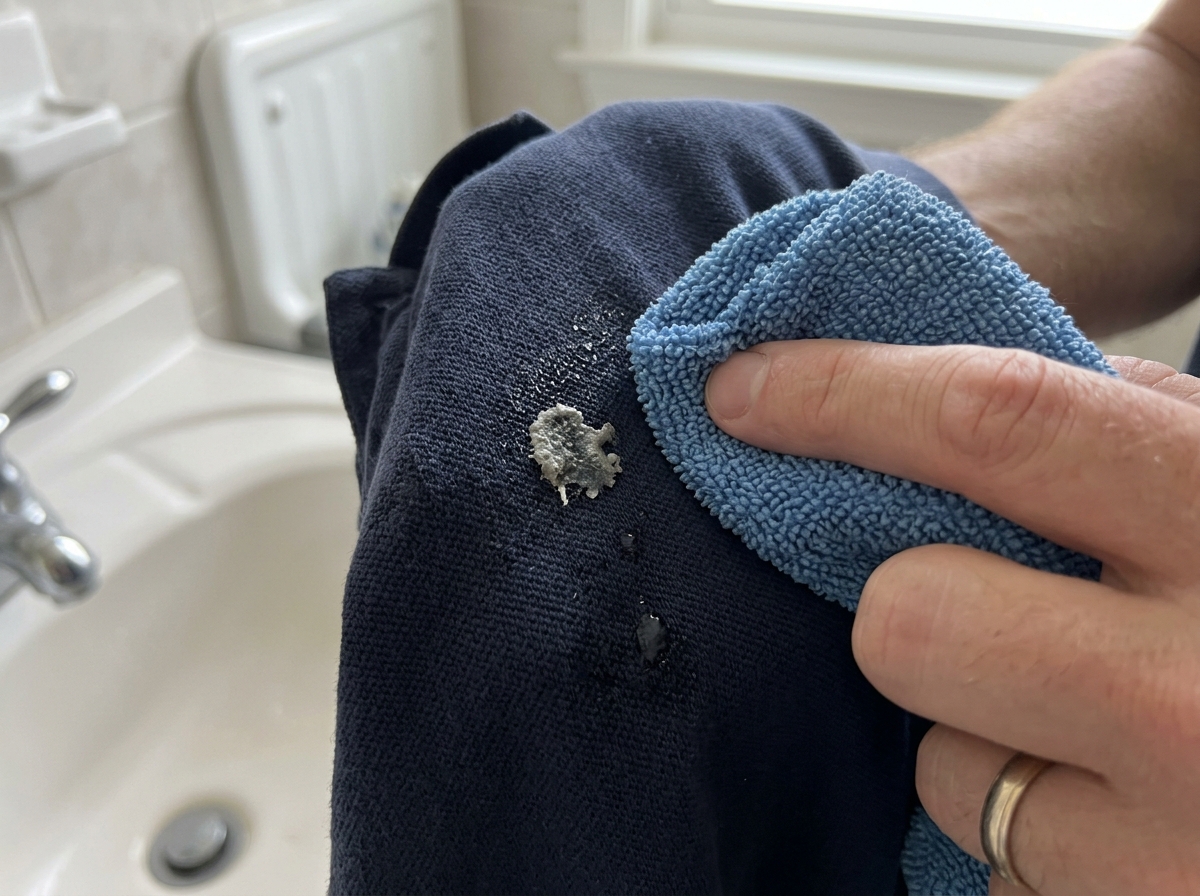 Droppings on shirt fabric being wiped off with damp cloth