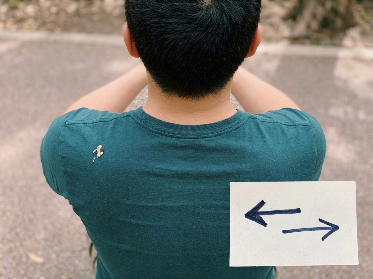 Top-down view of shoulders showing left-drop side, with unlabeled blank arrows reference