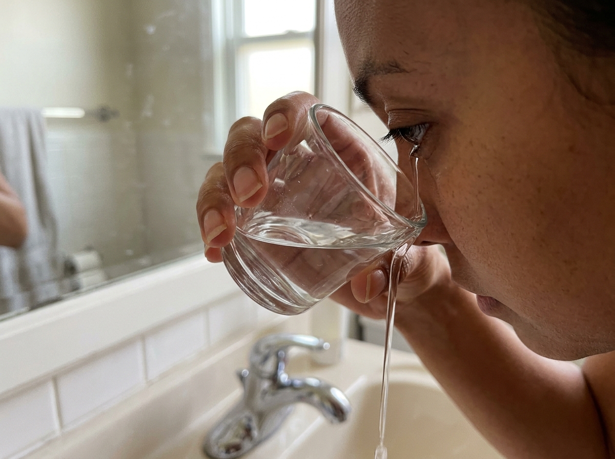 Person carefully holding eyes under gentle lukewarm water rinse
