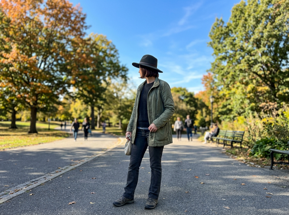Wearing a hat and protective clothing outdoors to avoid bird droppings