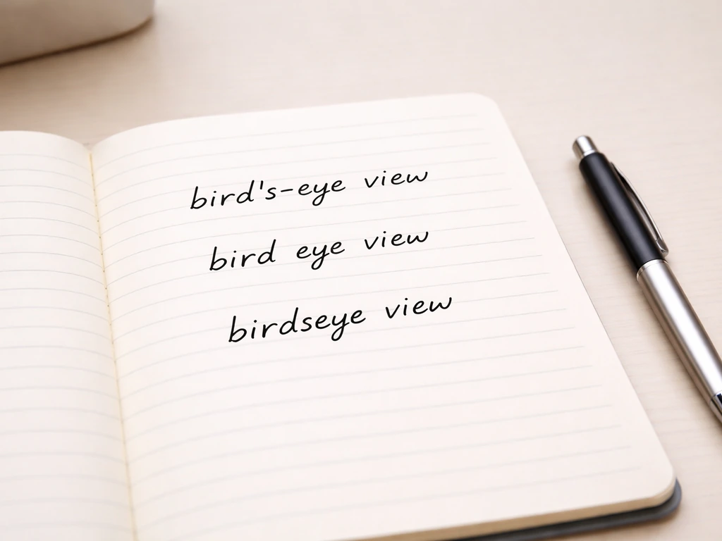 Close-up of notebook with three example phrases showing correct apostrophe and hyphen