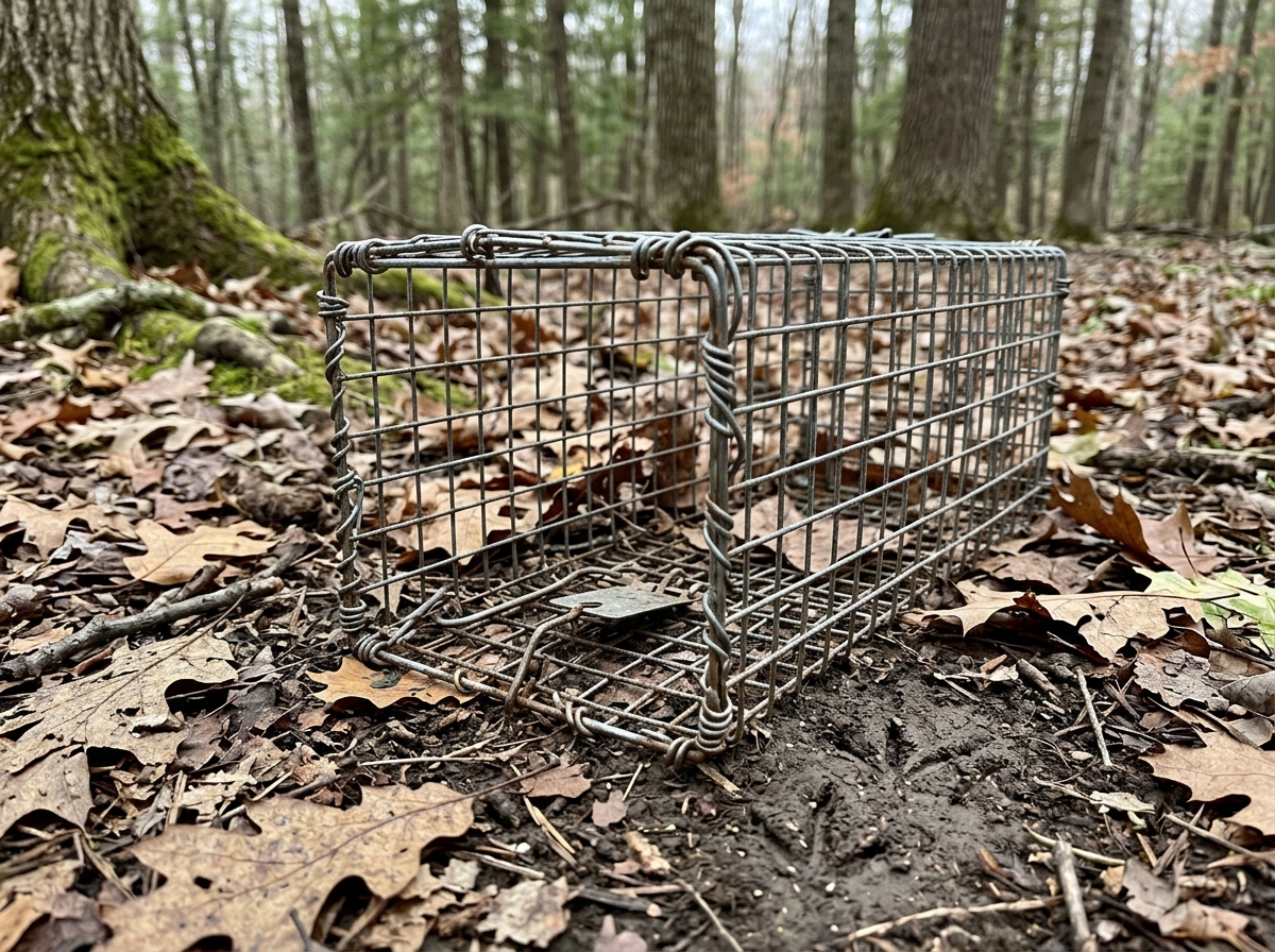 Bird poaching meaning shown by an illegal wire trap near natural bird habitat