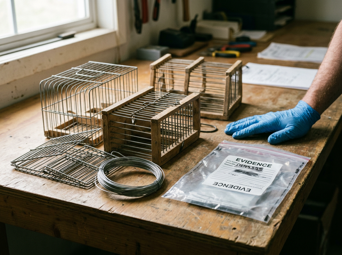 Legal consequences illustrated by confiscation evidence laid out like a case file