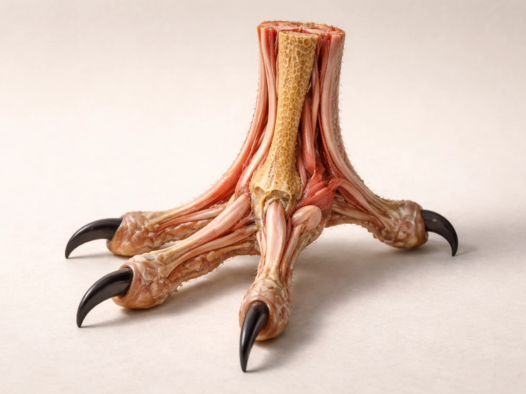 Realistic cross-section view of a bird foot showing fused tarsus and anisodactyl toe arrangement.