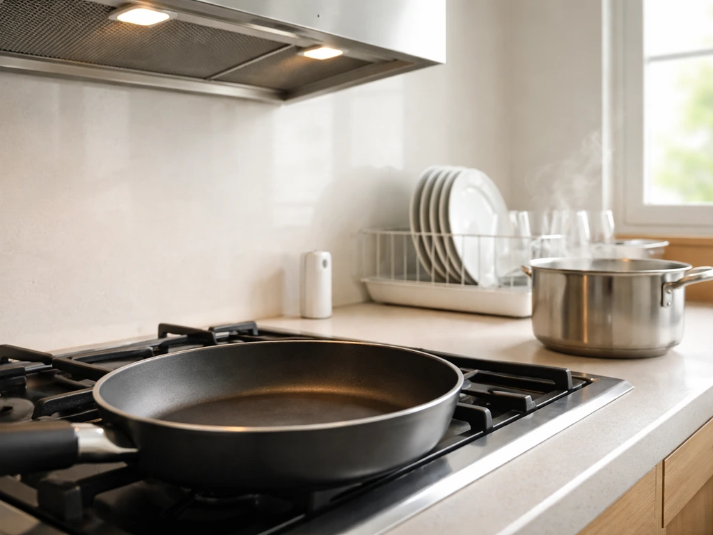 Close-up of a bird-safe kitchen scene with an oven vent and a non-stick pan removed for safety.