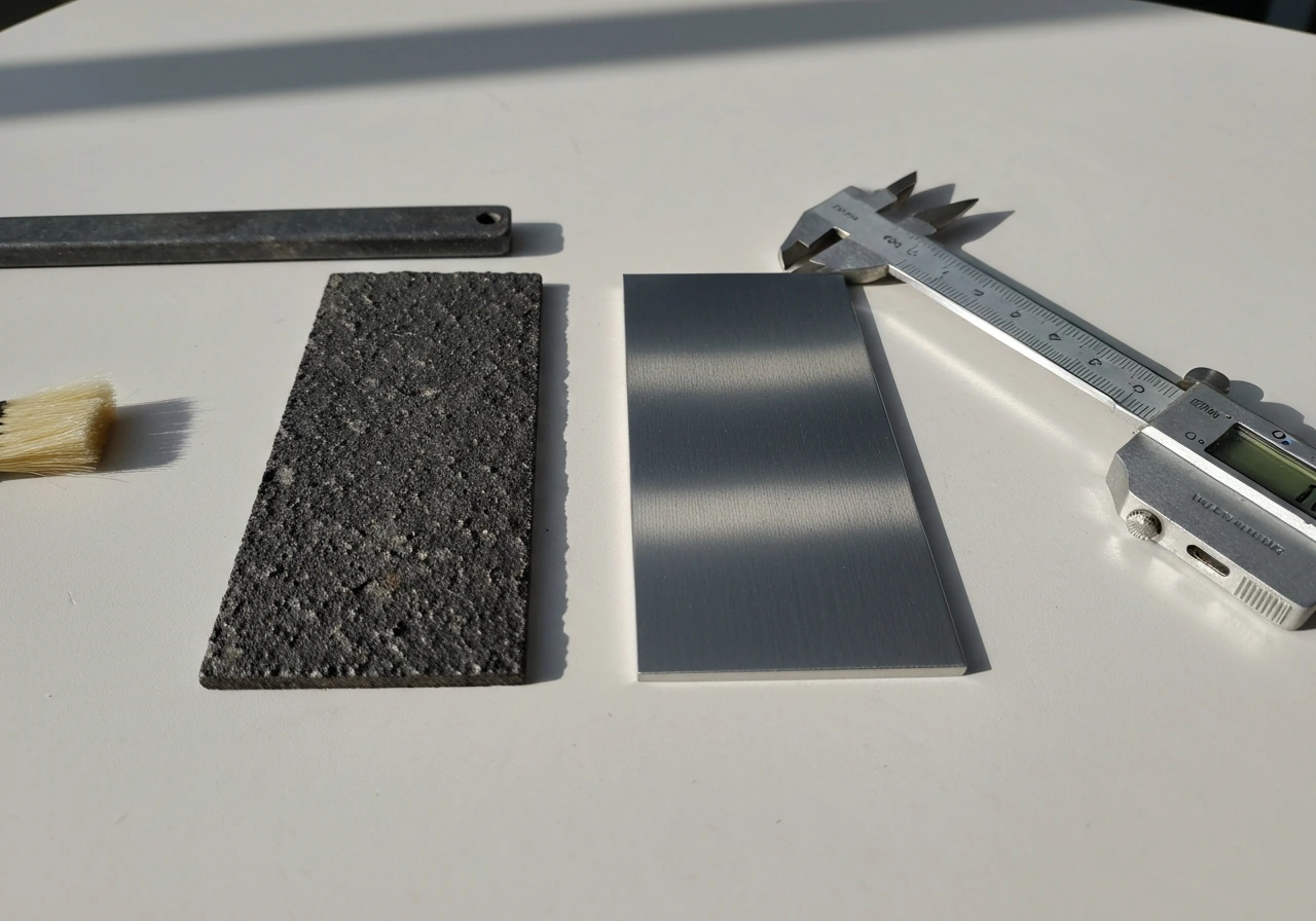 Close-up side-by-side metal finishes showing rough cheap coating versus smooth bird-safe stainless steel.