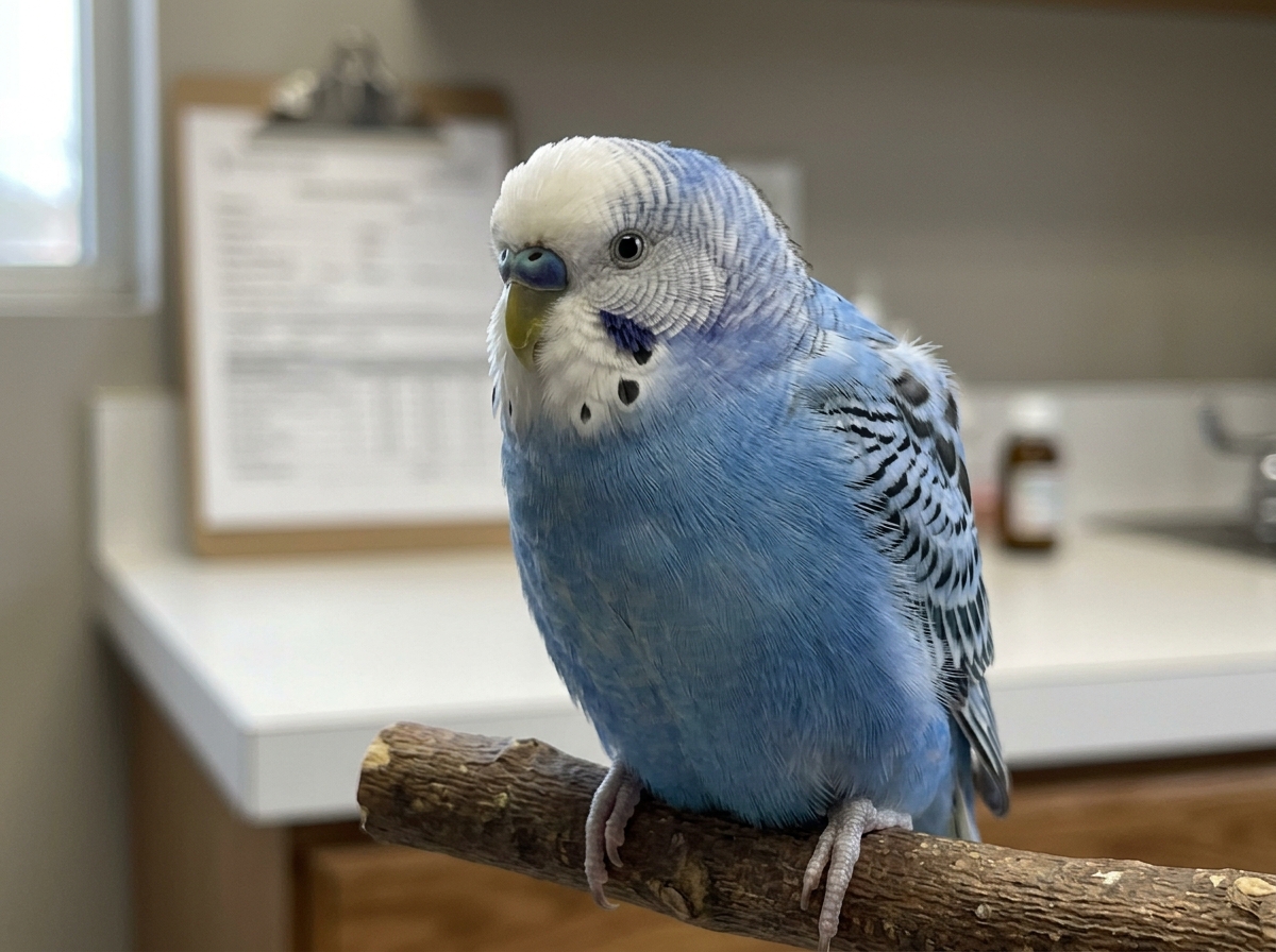Fluffed-feathering bird perched, illustrating a possible early illness sign
