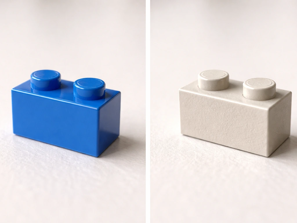 Side-by-side closeups of a dyed/coated plastic piece versus an untreated plain rat-safe material piece.