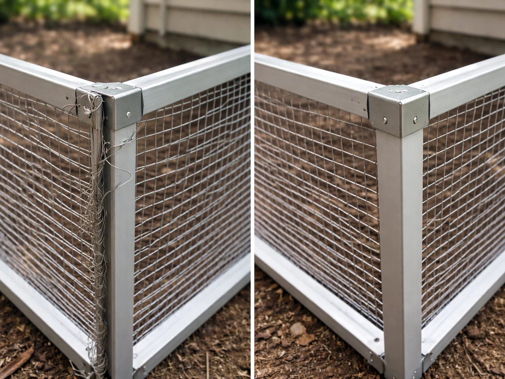 Two mesh enclosure corners: left shows a loose gap, right shows a tightly secured seam with no openings