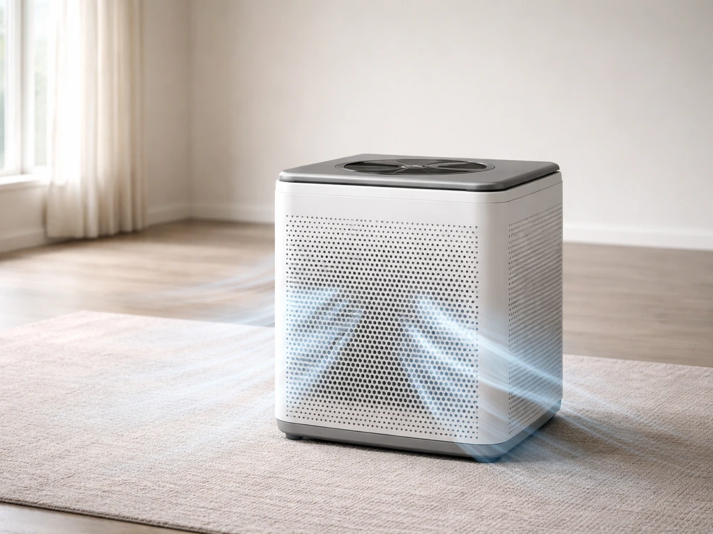 Coway Airmega 400 air purifier on the floor in a spacious room with visible front intake airflow.