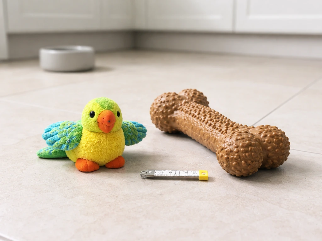Two pet toys side-by-side: a smaller bird toy versus a larger hard chew toy that’s a mismatch.
