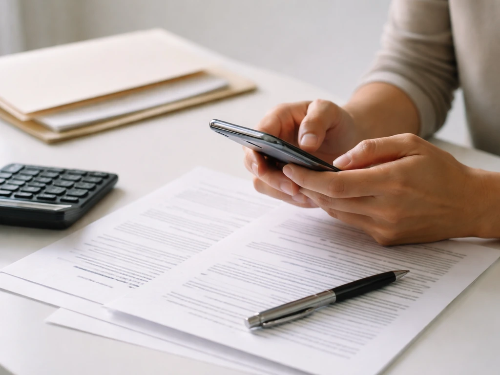 Hands comparing contract papers and a calculator on a desk, symbolizing verifying net worth data