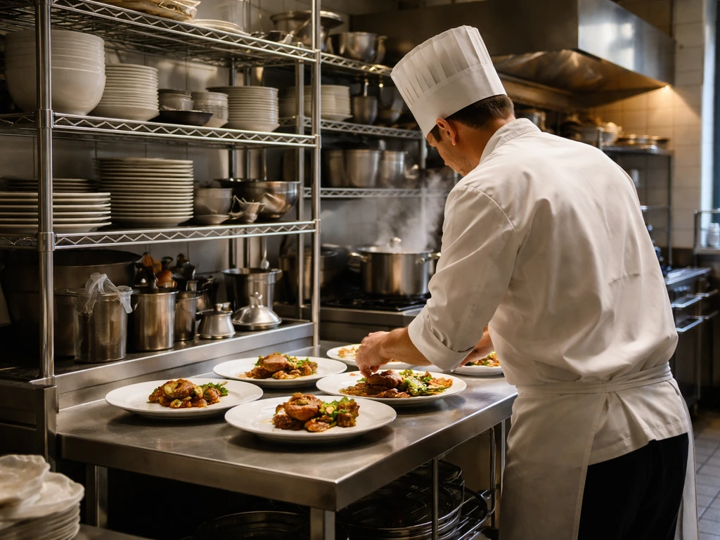 Chef-focused restaurant kitchen scene with stainless steel surfaces and cookware, symbolizing restaurant ownership