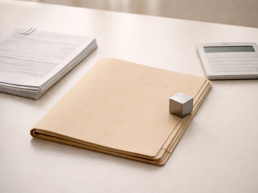 Manila folder beside blank bill and loan documents on a desk, symbolizing inflated or omitted valuations.