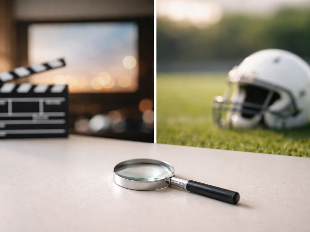 Side-by-side film and football context with a magnifying glass on a desk to verify the right Marcus Gilbert.
