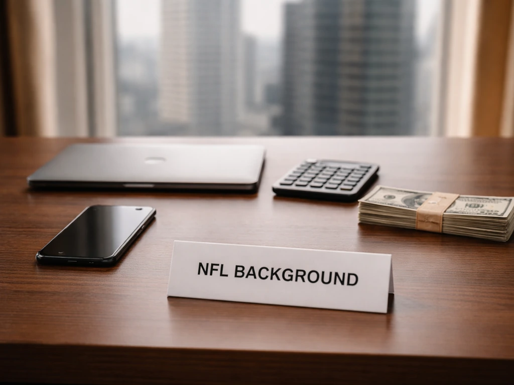 Minimal photo of a businessman-style desk with a calculator and cash, symbolizing estimated net worth range