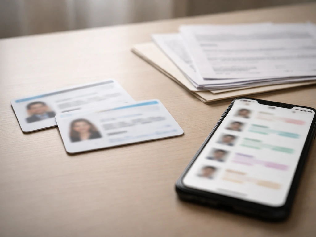 Blurred search-result style images with mismatched IDs to symbolize identity confusion and unreliable numbers.