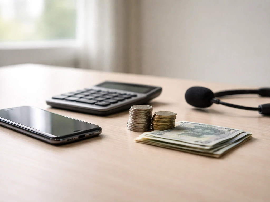 Minimal office desk with scattered money and a smartphone, suggesting varying net worth estimates across sources.