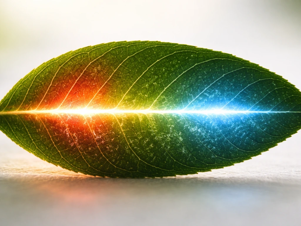 Macro leaf cross-section showing red and blue light absorption with a faint “green gap” band.