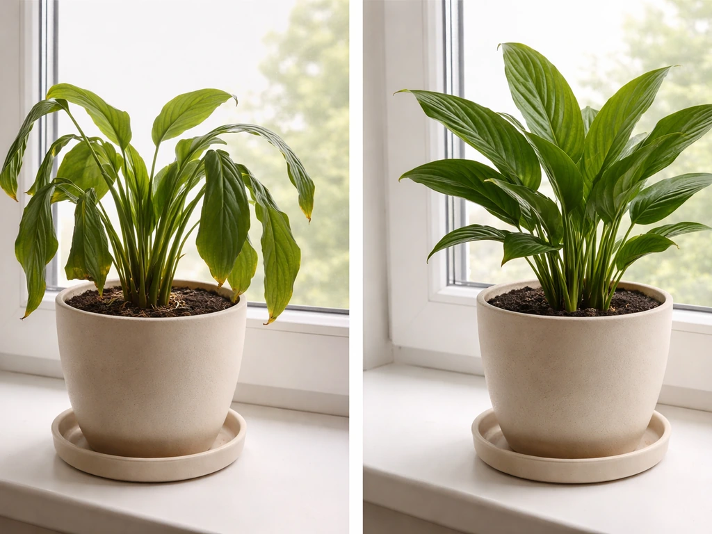 Split scene: one potted plant wilting from overheated soil and one healthy plant in normal soil.