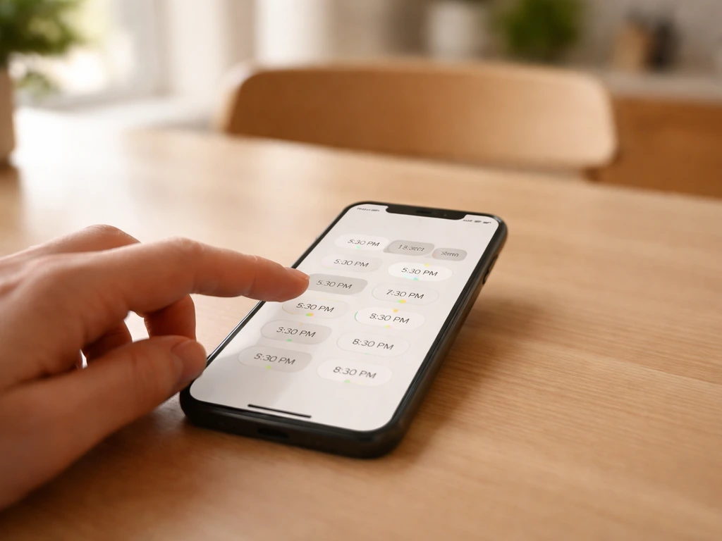 Tablet showing a simple reservation-style calendar with an early dinner time reminder