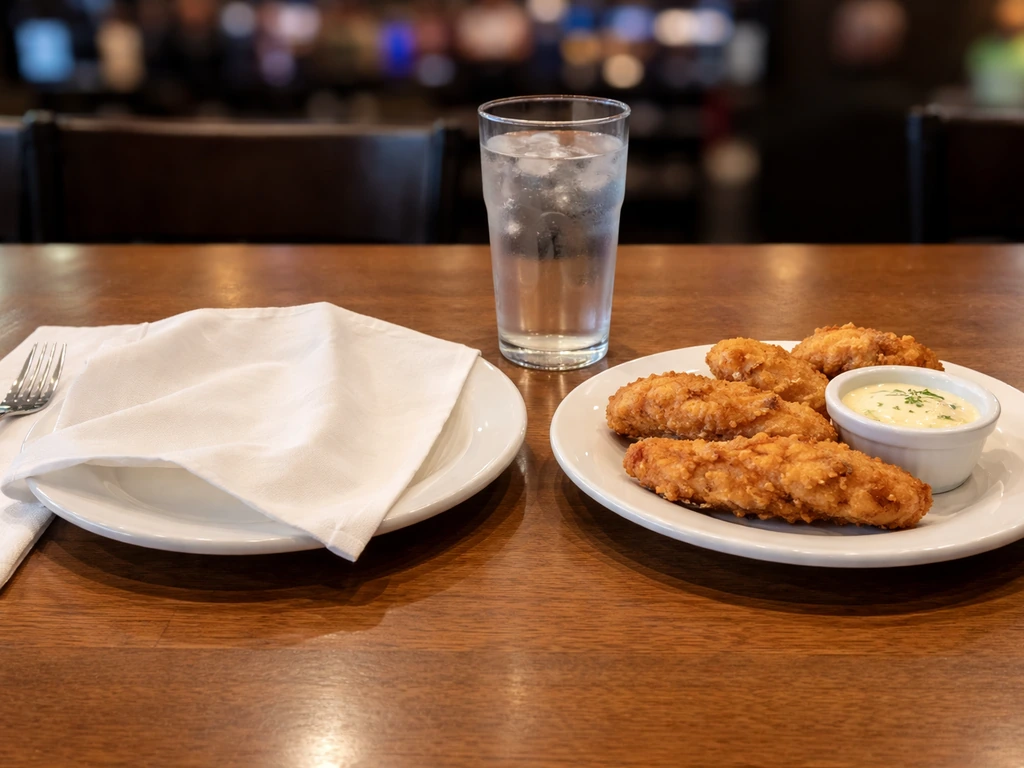 Minimal game-day table showing an item covered as unavailable and an alternative dish clearly served