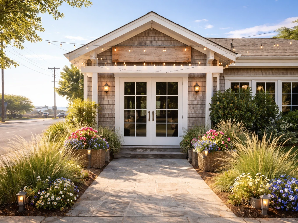Street-level exterior of a beachfront venue at 75 Inlet Drive, Point Pleasant Beach with the entry sign visible