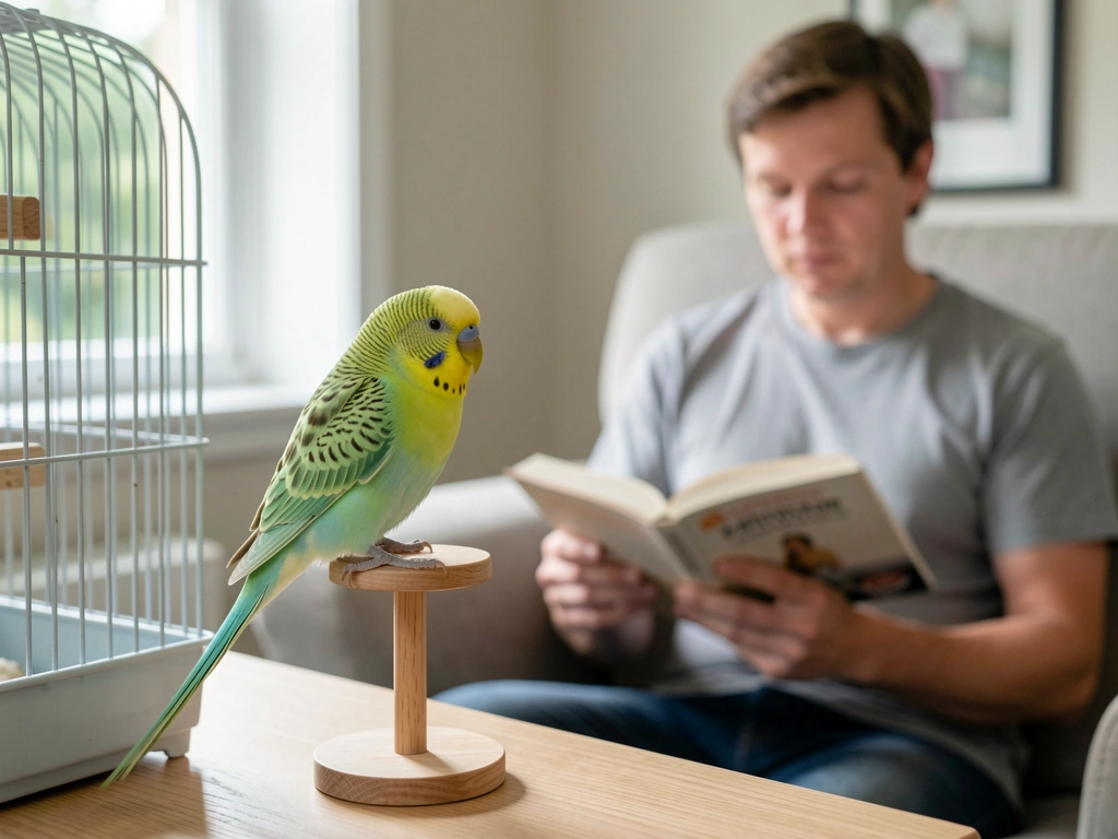 Parrot watching as someone sets up the cage in a calm corner