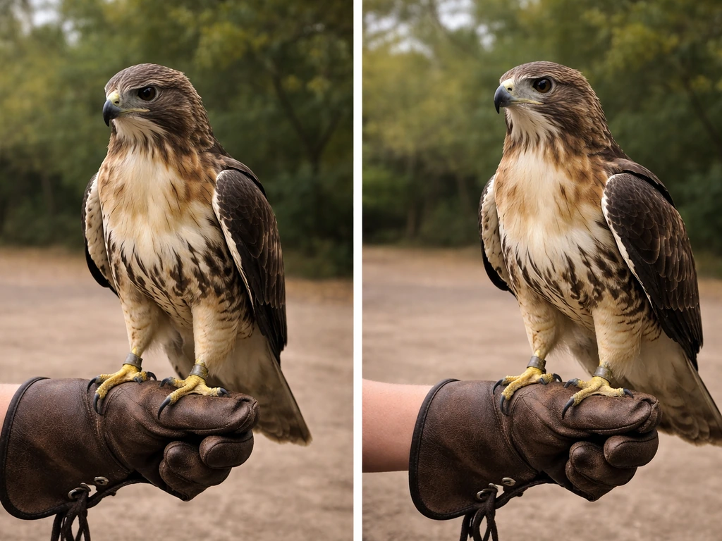 Side-by-side: a calm habituated raptor vs a more alert raptor during handling.