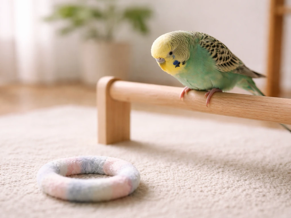 Pet bird perched beside a small fetch toy, ready for gentle reward-based training.