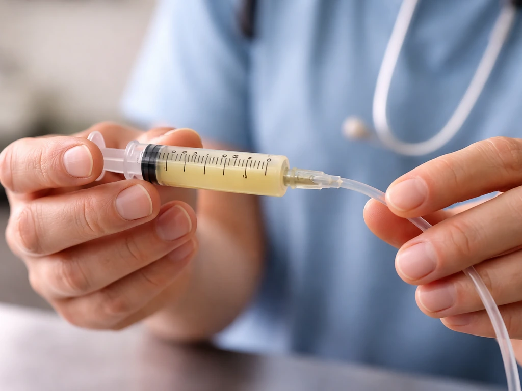 Close-up of a bird feeding tool with formula measured carefully to avoid overfeeding