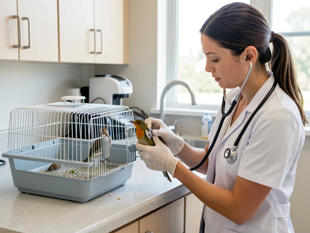 Avian vet checking a bird that stopped singing suddenly