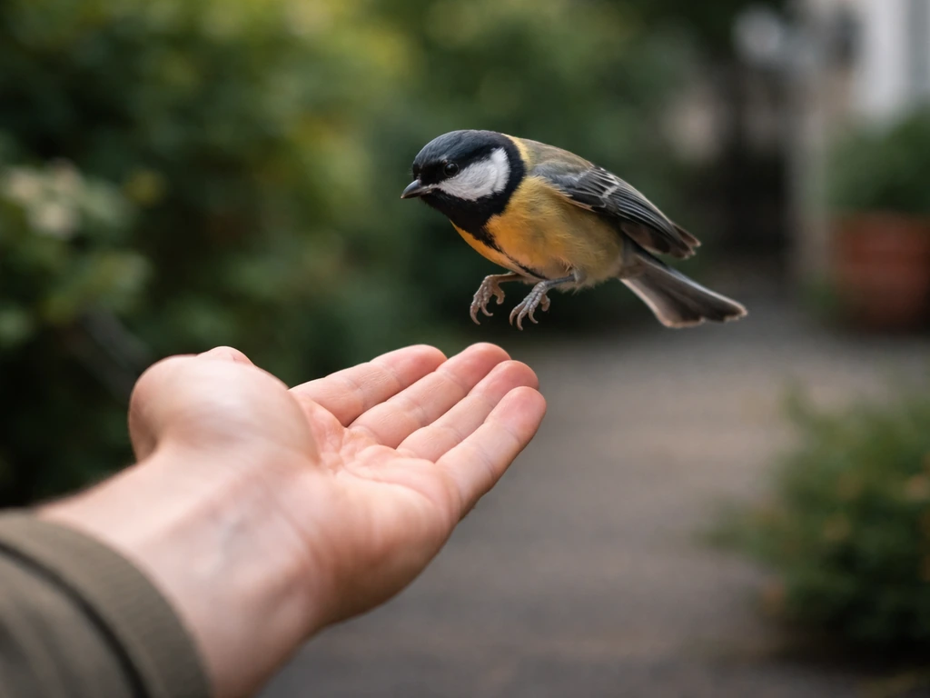 Trainer’s hand holding steady as a small bird lands, capturing the weight-shift landing moment