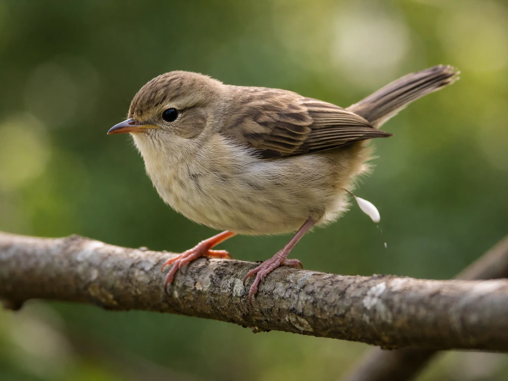 Small bird perched with slight squat posture, natural light, minimal background