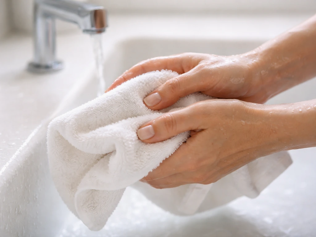 Close-up of clean hands washing and drying carefully before touching a baby bird.