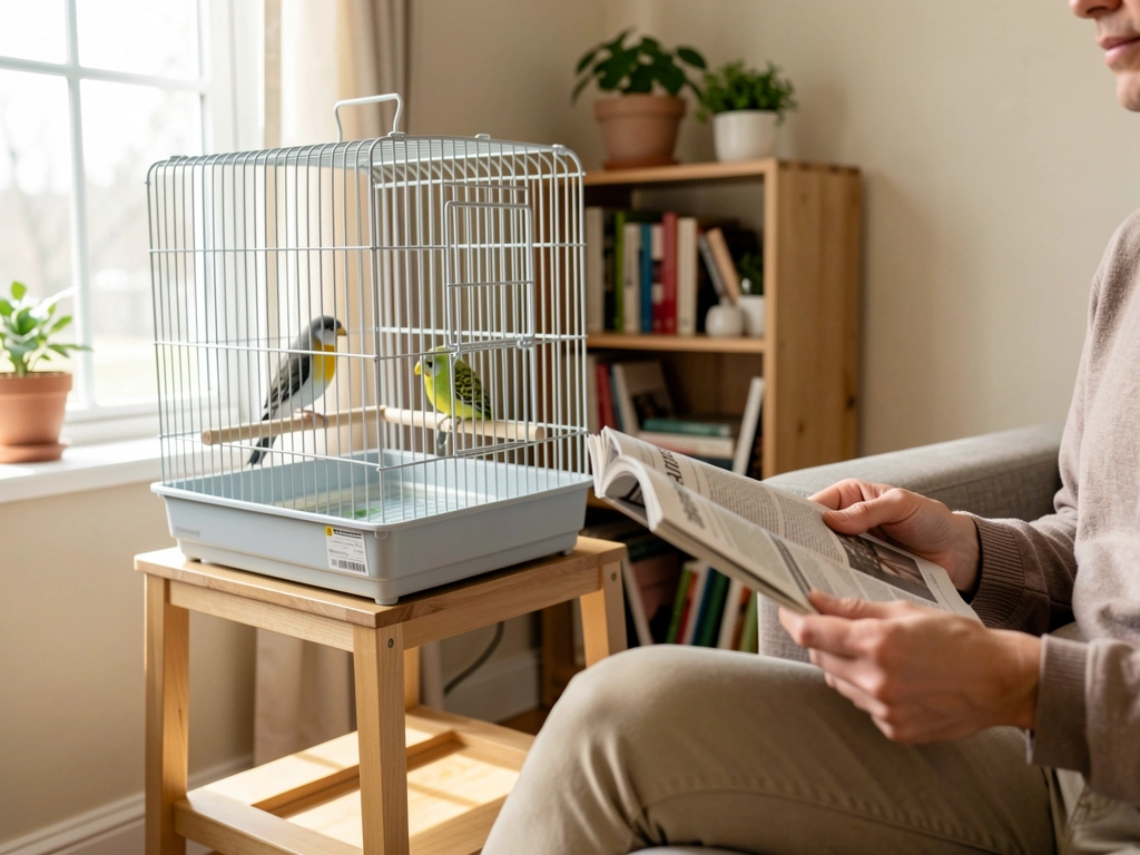 Patio chair and bird feeder with a small wild bird watching a seated person from a safe distance