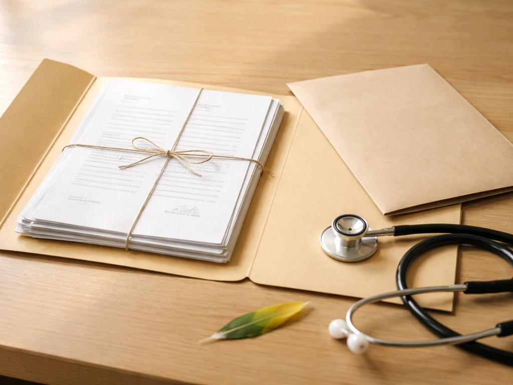 Prepared folder with bird travel paperwork and a veterinarian-signed health certificate, ready for inspection