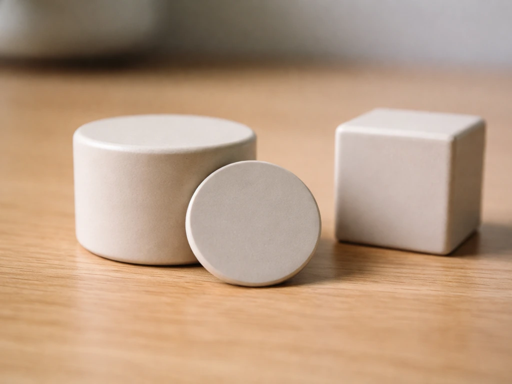 Small token partially hidden among two similar objects on a tabletop in natural light.