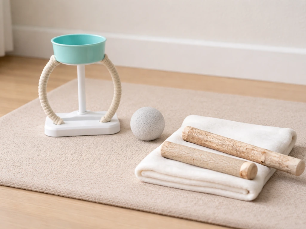 Bird-safe training space with a small hoop and a smooth, appropriately sized non-hazard ball next to it.