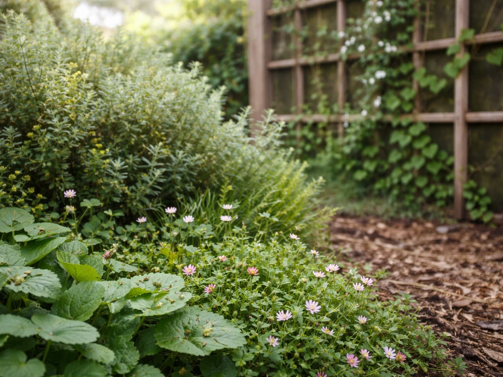 Layered native plants—ground cover, shrubs, and vines—growing to support insects and birds