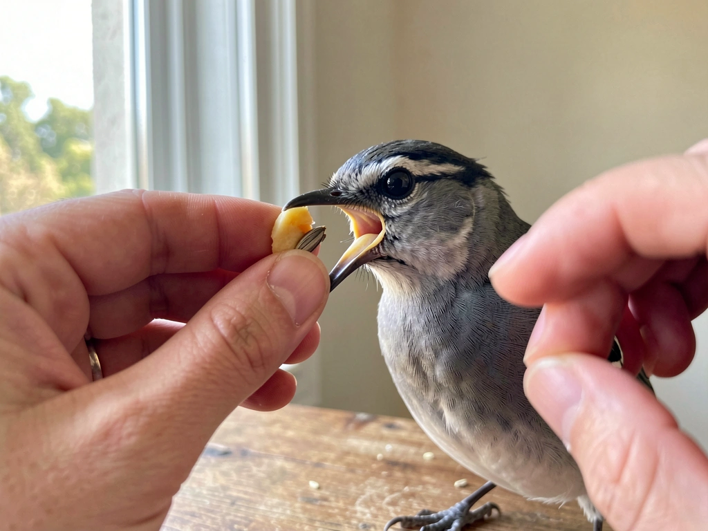 Bird appearing to mimic with a small garbled attempt during step-by-step training session