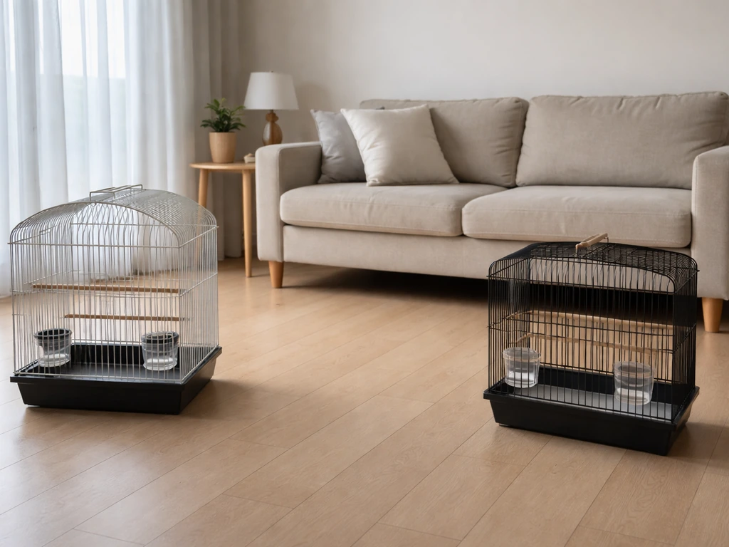 Two bird cages in the same room at a safe distance, set up for non-contact integration planning.