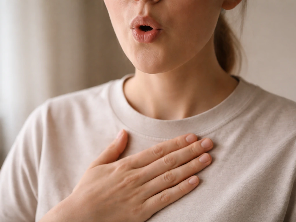 Close-up of hands and mouth position demonstrating breath support for a bird-like call