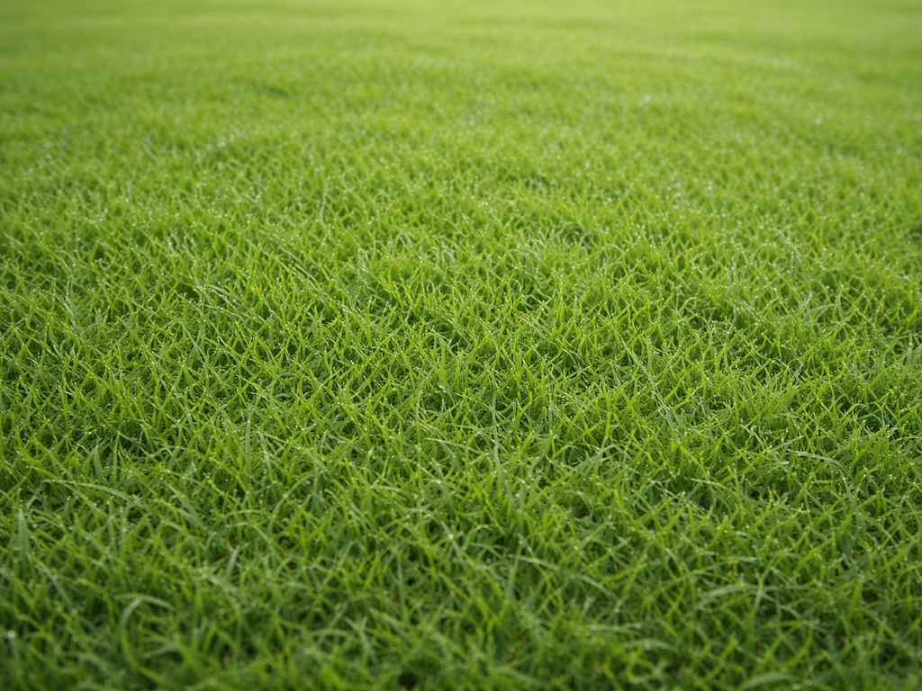 Gros plan d’un gazon portugais très dense et homogène, vert foncé, aspect tapis ras.