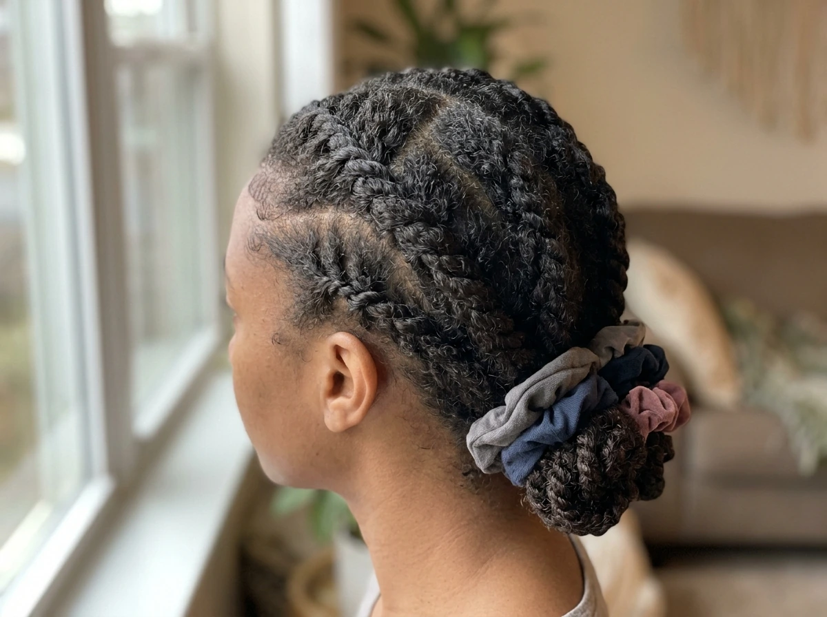 Curly hair protective twists with ends tucked to reduce tangling