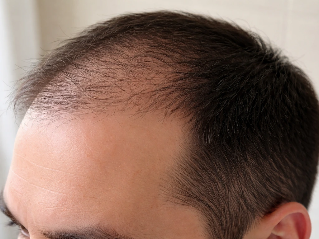 Close-up showing a thinner front hairline area contrasted with a denser thicker hair area.