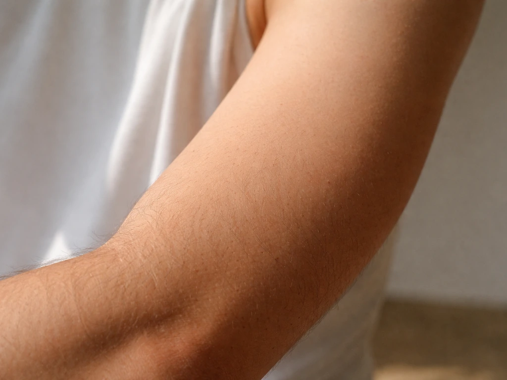 Anonymous arm with two adjacent skin areas showing different natural body-hair density.