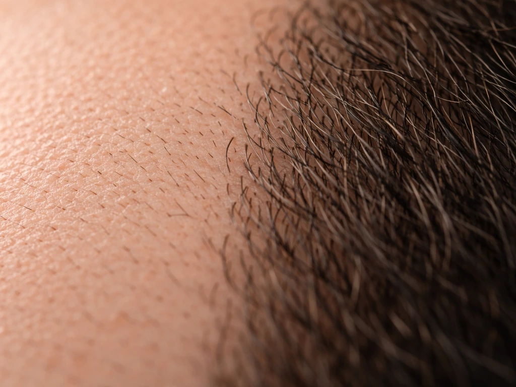 Close-up comparison of fine stubble and thicker beard hair strands on skin under natural light
